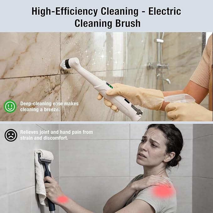 Electric Spin Scrubber, Rechargeable Waterproof Grout Cleaning Brush with 5 Magnetic Heads for Tile Surfaces, Bathroom Crevices, Kitchen & Faucet Corners