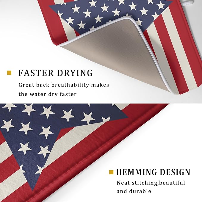 Blue Star Patriotic July of 4th Dish Drying Mat for Kitchen Counter 18x24 Independence Day Red Striped Absorbent Reversible Microfiber Drying Mats Kitchen Countertop Protector Dishes Drainer Rack Pad