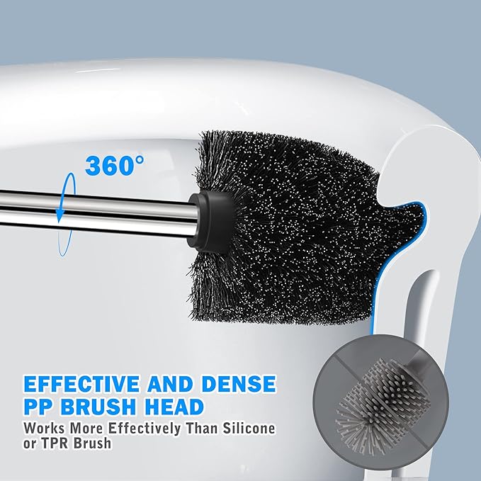 Toilet Brush and Holder, Toilet Brush with 304 Stainless Steel Long Handle, Toilet Bowl Brush for Bathroom Toilet-Ergonomic, Elegant,Durable