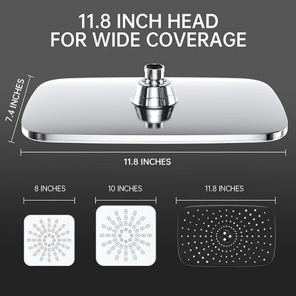 Veken 11.8 Inch Rain Shower Head with Handheld- High Pressure Dual Shower Heads with 5 Modes Handheld Spray Combo- Wide Rainfall Showerhead with Hose, Bathroom Accessories, Chrome