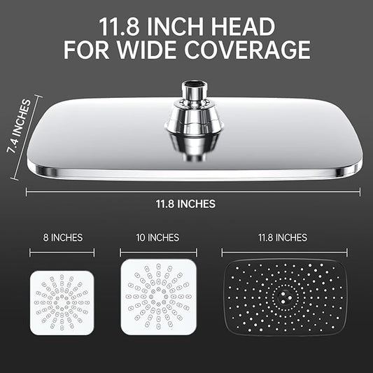 Veken 11.8 Inch Rain Shower Head with Handheld- High Pressure Dual Shower Heads with 5 Modes Handheld Spray Combo- Wide Rainfall Showerhead with Hose, Bathroom Accessories, Chrome