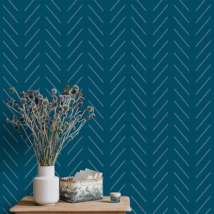 Orainege Blue Peel and Stick Wallpaper Navy Wallpaper 17.7 in x393.7 in Blue Contact Paper Herringbone Geometric Wallpaper Peel and Stick Modern Self Adhesive Removable Vinyl Wall Paper for Bathroom