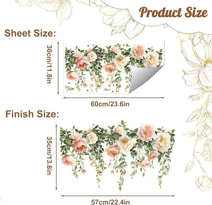 Flower Wall Stickers Vinyl Wall Decals Peel and Stick Rose Wall Murals Art Decor Wallpaper for Girls Bedroom Living Room Kitchen Tv Background