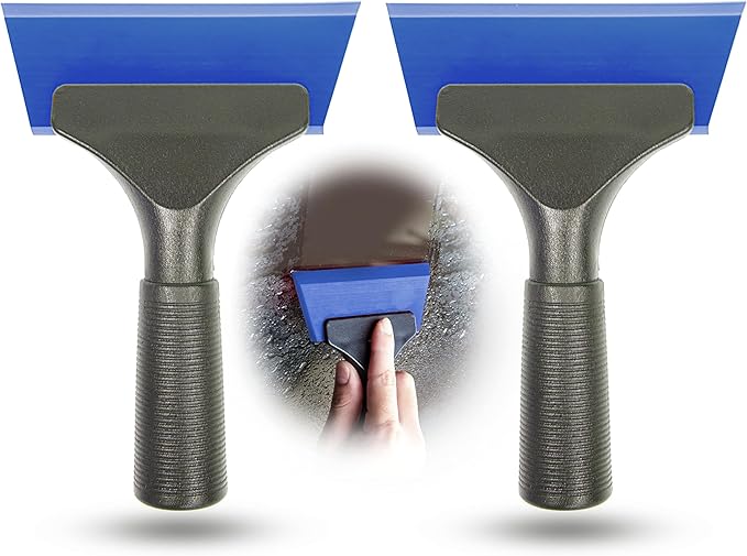2 PCS Small Squeegee Snow Scraperor for Car,Car Window Squeegee Silicone Squeegee for Window Door Bathroom Mirror,Car Wrapping Scraper Tool (2, Blue)
