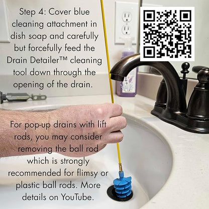 Drain Cleaining Tool for Sinks - Sink Drain Cleaner Helps Clear Clogs, Hair, Buildup, Sludge, Gunk - Better, Safer, Cleaner Unclogger than Chemicals, Liquids, Bladders, Barbed Tools, and Snakes