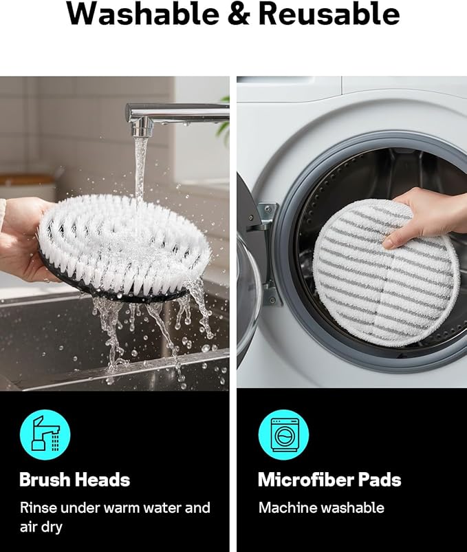 Leemone Steam & Scrub Mop Replacement Pads Kit for Shark S8001 S8201 S8002BRN S7001 S7201, Heavy Duty Scrub & Daily Clean Bundle, Washable Reusable (4 Brush Heads + 8 Microfiber Pads Refills)