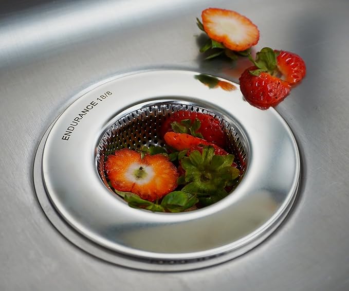 RSVP International Endurance® Stainless Steel Large Sink Strainer, 4.5" | Traps Food Scraps | Polished Finish with Precision Pierced Holes | Dishwasher Safe