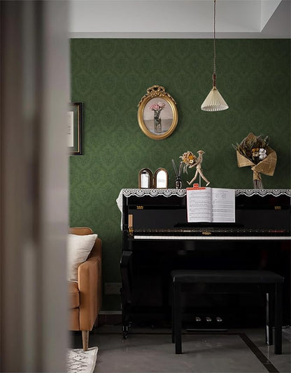 Dimoon 393"x16.1" Wallpaper Green Peel and Stick Removable Contact Paper Delicate Thicken Waterproof Retro Dark Green Self Adhesive Floral Wallpaper for Bedroom Shelf Liner Decal Vinyl Roll