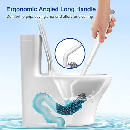 HAMITOR Toilet Bowl Brush Holder Set: Deep Cleaning Silicone Toilet Cleaner Scrubber Under Rim with Curved Bristle for Bathroom Dead Corner Clean - Modern Rv Toilet Decorative Accessories - White