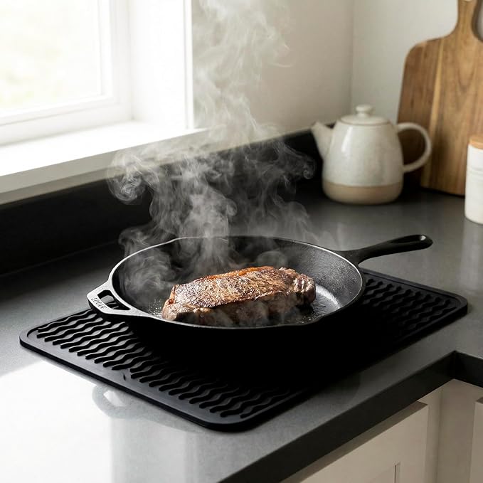 MicoYang Silicone Dish Drying Mat for Multiple Usage,Easy clean,Eco-friendly,Heat-resistant Silicone Mat for Kitchen Counter or Sink,Refrigerator or drawer liner Black L 16 inches x 12 inches