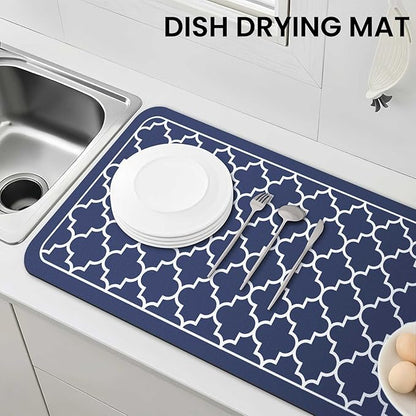 WISELIFE Dish Drying Mat Super Absorbent Drying Mat Large Dish Drying Mats for Kitchen Counter Easy Clean Dish Mat Kitchen Drying Mat18"x 36" Stylish Blue