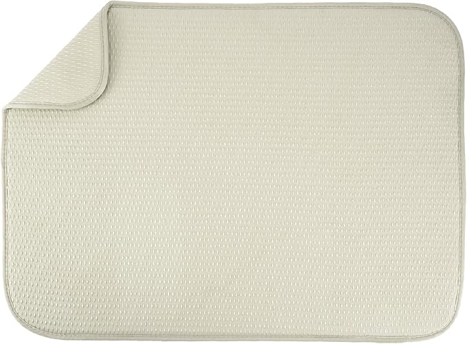 S&T INC. Dish Drying Mat XL, 18” x 24”, Absorbent Microfiber Kitchen Counter Mat, Drying Pad for Dishes, Utensils, Pots and Pans, Extra Large, Diamond Texture, Cream