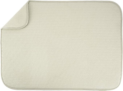 S&T INC. Dish Drying Mat XL, 18” x 24”, Absorbent Microfiber Kitchen Counter Mat, Drying Pad for Dishes, Utensils, Pots and Pans, Extra Large, Diamond Texture, Cream