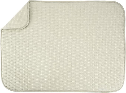 S&T INC. Dish Drying Mat XL, 18” x 24”, Absorbent Microfiber Kitchen Counter Mat, Drying Pad for Dishes, Utensils, Pots and Pans, Extra Large, Diamond Texture, Cream