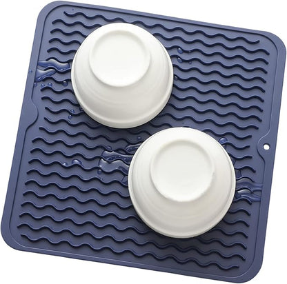 MicoYang Silicone Dish Drying Mat for Multiple Usage,Easy clean,Eco-friendly,Heat-resistant Silicone Mat for Kitchen Counter or Sink,Refrigerator or Drawer liner Navy Blue M 12 inches x 12 inches
