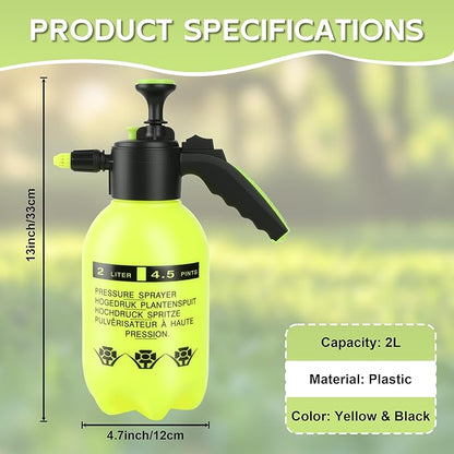2 Pcs 1/2 Gallon Plastic Handheld Pump Sprayer – Garden Pressure Sprayer Bottle with Adjustable Nozzle for Plants, Cleaning, Household Tasks – Yellow