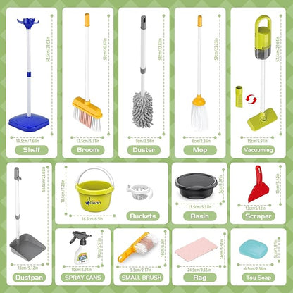 Kids Cleaning Toys Set,14PCS Toddler Cleaning Toys with Broom and Dustpan Mop Set, 2in1 Vacuum That Really Works,Toddler Vacuum Cleaner, Pretend Play Cleaning Supplies for Boys Girls Age 3-8 (Blue)