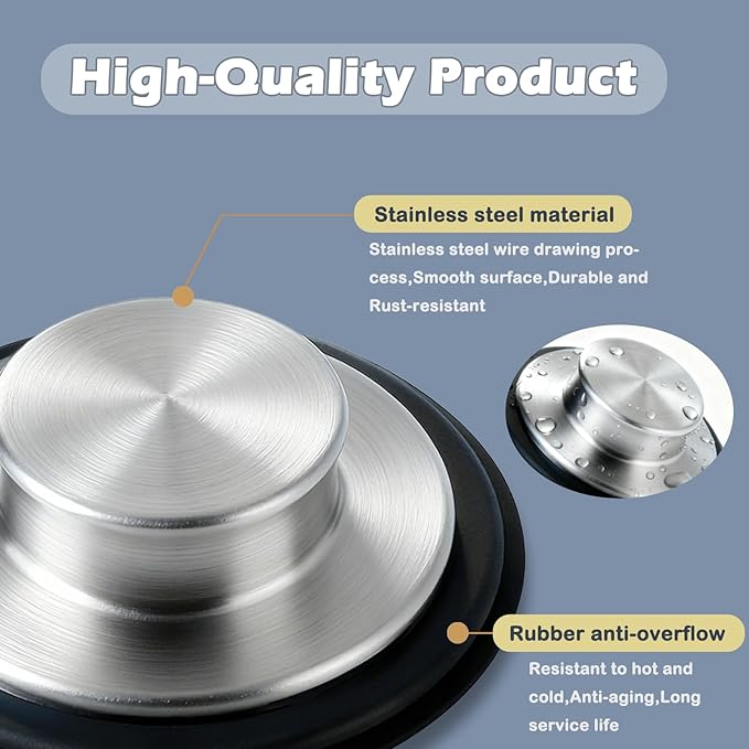 2 Pack 3 3/8 inch (86 mm) Stainless Steel Sink Stopper, Kitchen Garbage Disposal Plug with Wide Rim, Fits Standard 3.5 Inch Drains, Durable and Rustproof -Silver