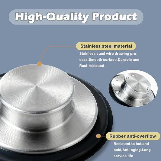 2 Pack 3 3/8 inch (86 mm) Stainless Steel Sink Stopper, Kitchen Garbage Disposal Plug with Wide Rim, Fits Standard 3.5 Inch Drains, Durable and Rustproof -Silver