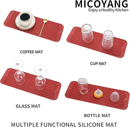 MicoYang Silicone Dish Drying Mat for Multiple Usage,Easy clean,Eco-friendly,Heat-resistant Silicone Mat for Kitchen Counter,Sink,Bar,Bottle,or Cup Red M 17 inches x 6 inches