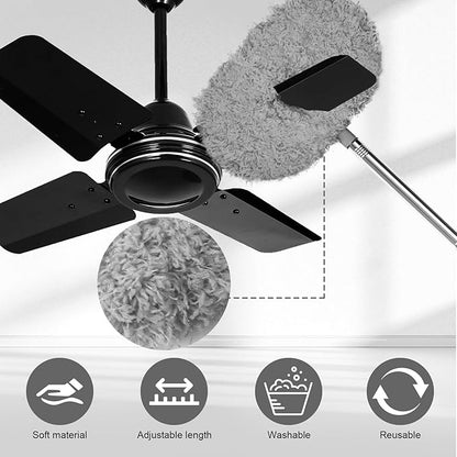Eunice 13-49.7 Inches Ceiling Fan Duster with Extension Pole, Adjustable and Removable Cleaner Blade for High Ceiling, Fan Cleaner for Window Door Furniture (Gray)