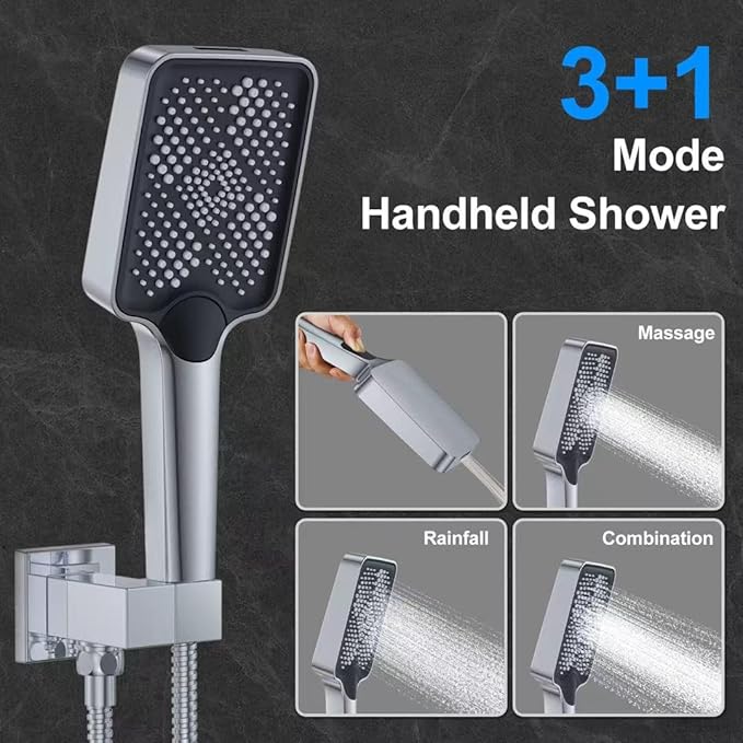 Shower Faucet Set,Chrome Polished Push Button Shower System with Rain Shower and Handheld,Chrome Shower Faucet with Valve Ceiling Mount 12 Inch Shower Head and 6 Inch Shower Head with Handheld