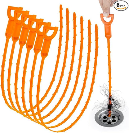 25 Inch Snake Drain Clog Remover Tool, 6PCS Hair Drain Cleaner Tool, Hair Cather Shower Drain Tool, Drain Auger hair Cleaning Tool for Shower Kitchen Sink Bath Tub Bathroom