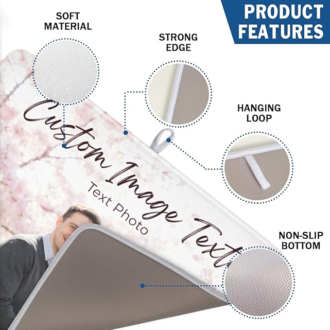 Custom Personalized Dish Drying Mat for Kitchen Counter,Customized Drying Mats with Picture Text Image 18 x 24 Inch with High Absorbent Microfiber Drainer Mat for Coffee Bar