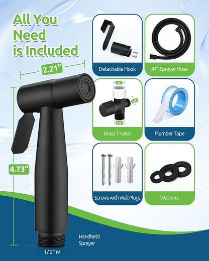 Black Bidet Sprayer for Toilet, Muslim Shower Handheld Jet Sprayer Adjustable Water Flow with Bidet Hose for Feminine Wash, Black Bidet Faucet Cloth Diaper for Baby Wash, Wall/Toilet Mount