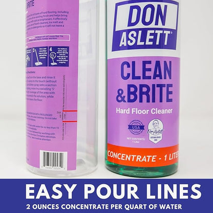 Don Aslett Clean & Brite Set (1 Quart Concentrate and 32 Oz Ready-To-Use Spray Bottle) Floor Cleaner | Restore Natural Shine of Hard Flooring Surface - Tile, Vinyl, Linoleum, Wood