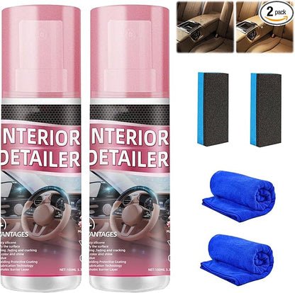 2Pcs Car Interior Cleaner, New Polishing Cleaner, All Purpose Car Interior Detailer Spray, Interior Detailer Spray Suitable for Cleaning Rubber, Plastic, Leather Surfaces Inside the Car (2*100ML)