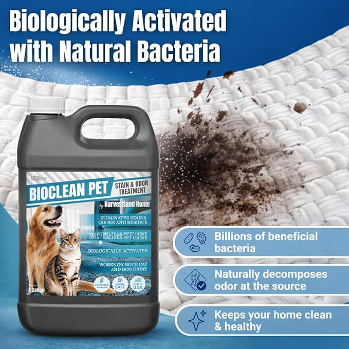 Bioclean Pet Carpet Cleaner & Deodorizer – Eliminates Pet Urine Smell, Stain & Odor Remover, No Residue, Made in USA – 1 Gallon