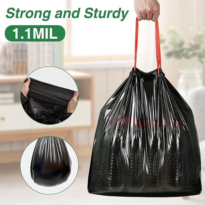 220 Counts 5 Gallon Trash Bag Drawstring Small Trash Bags, Thick Pre-separated Garbage Bags, Trash Bin Liners, Suitable for bathroom, kitchen, bedroom, office (Black)