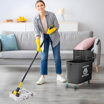 KeFanta 60" Heavy Duty Commercial Mops for Floor Cleaning,Looped-End String Industrial Mop with Long Handle, Cotton Wet Mop for Home, Kitchen, Garage, Office and Concrete/Tile Floor