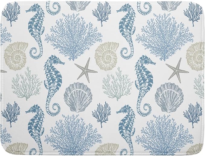 Blue Coral Dish Drying Pad 18 x 24 Inch With Absorbent Reversible Microfiber Coastal Starfish Seashell Summer Drying Mats Dish Drainer Mat Fast Dry For Kitchen Dining Room Decoration