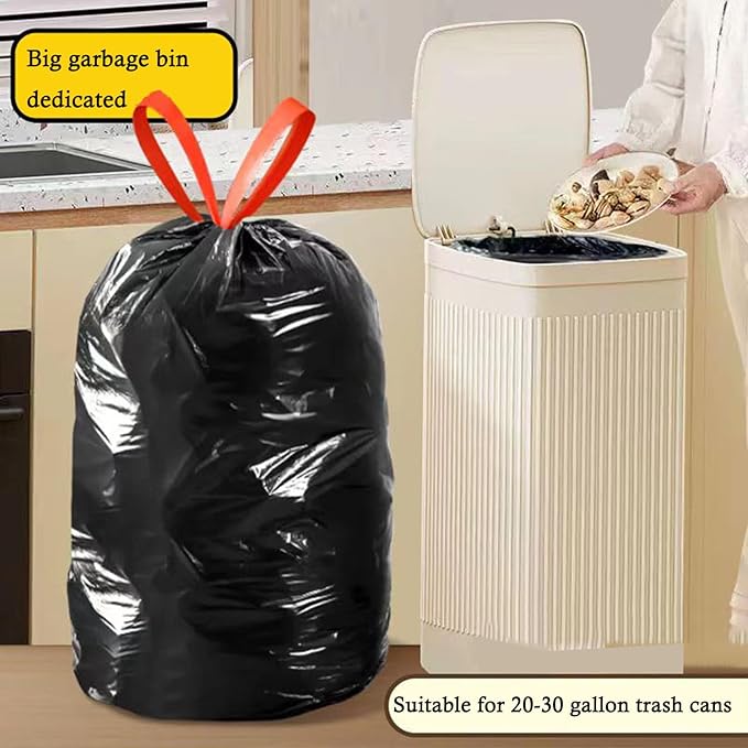 Large Black Trash Bags 20-21 Gallon Drawstring Garbage Bags,Measuring 28x 33.8 inches,Heavy Duty Plastic Garbage Bags for Household Kitchen Office Restaurant Thickened Stretchy
