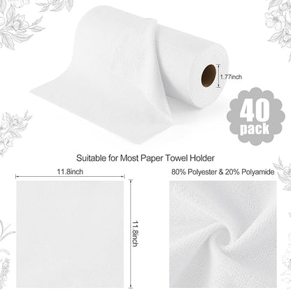 Homaxy Tear Away Dish Cloths Rolls, 40 Sheets-11.8" X 11.8", Reusable Washable Dish Towels for Kitchen, Ultra Absorbent and Quick Drying Microfiber Cleaning Rags, White