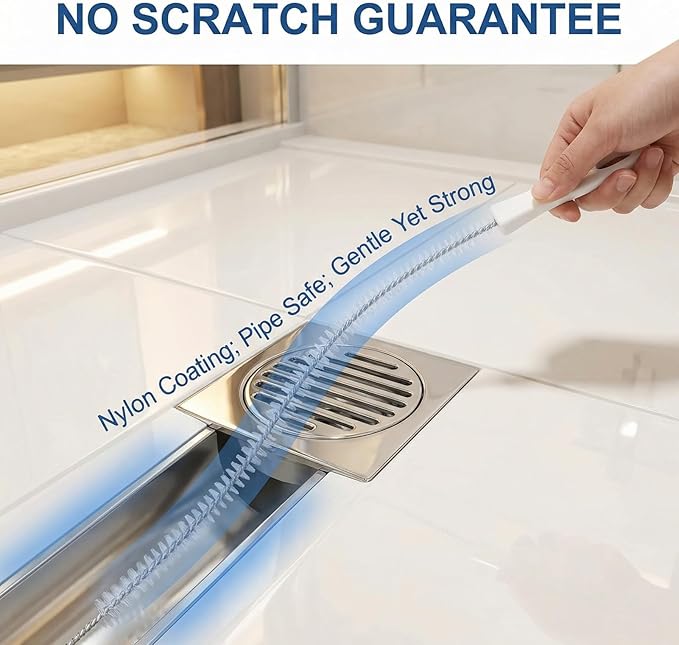 4 Pcs Drain Cleaner Brush,17.71 Inch Flexible Bendable Spiral Hair Cleaning Sink Tool Clog Remover with Nylon Bristles for Sink Overflow Tube, Kitchen, Pipes, Dishwasher, Drains (White)