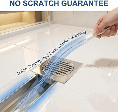 4 Pcs Drain Cleaner Brush,17.71 Inch Flexible Bendable Spiral Hair Cleaning Sink Tool Clog Remover with Nylon Bristles for Sink Overflow Tube, Kitchen, Pipes, Dishwasher, Drains (White)