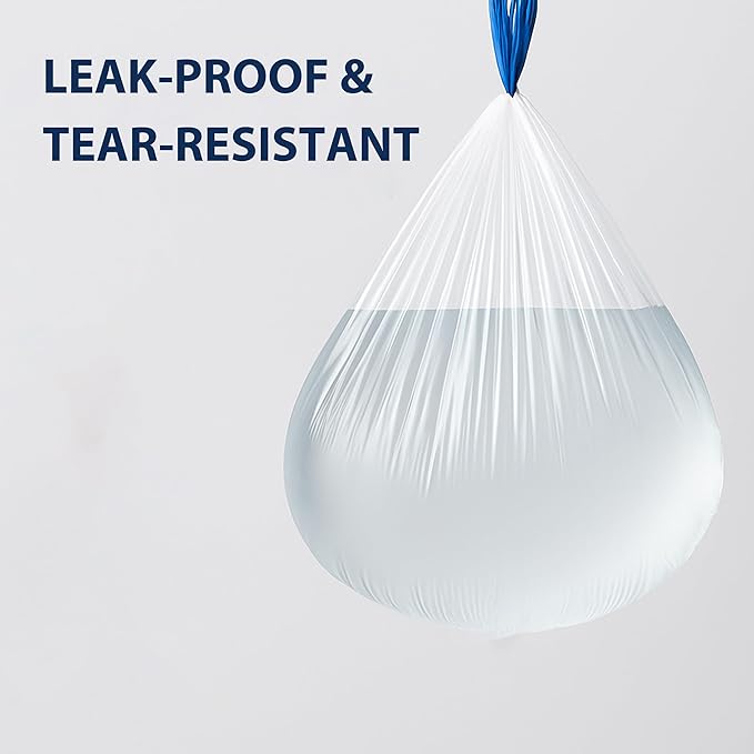 4 Gallon Small Trash Bags with Drawstring & Handles, 100 Pack - White Garbage Bags for Bathroom Office Dorm - Strong Leak-Proof Bin Liners, Individual Bags on Roll, No Tearing