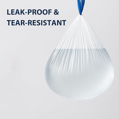 4 Gallon Small Trash Bags with Drawstring & Handles, 100 Pack - White Garbage Bags for Bathroom Office Dorm - Strong Leak-Proof Bin Liners, Individual Bags on Roll, No Tearing