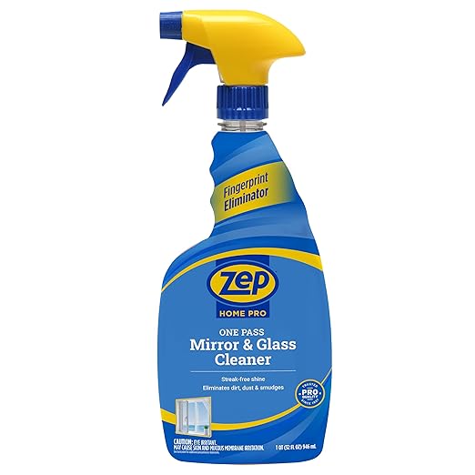 Zep Home Pro One Pass Mirror & Glass Cleaner - 32 Ounce R49606 - Leaves a Streak-Free Shine While Eliminating Dirt, Dust, and Smudges from Glass Windows, Glass Furniture, and Mirrors