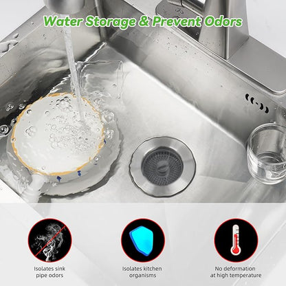 Universal Sink Stopper Strainer Combo, Stainless Steel Drain Stopper Kitchen Sink for US Standard 3-1/2 Inch Kitchen Sink Drain, Mesh Strainer for Food Garbage Disposal, Brushed Nickel