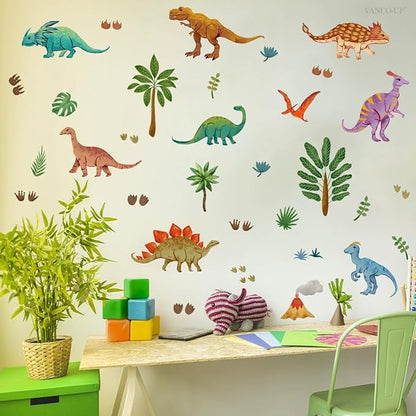 Wall Stickers Decals Kids Peel and Stick Removable for Nursery Kids Bedroom Living Room décor Boys Playroom (Colorful Dinosaurs)