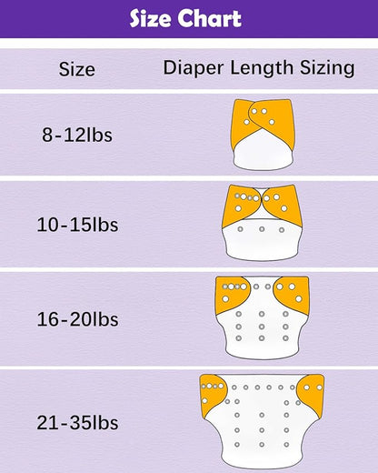 Babygoal Baby Cloth Diaper 6 Pack with 6pcs Inserts and Wet Bag for Fitted Diapers and Prefolds, Adjustable and Reusable Covers for Toddler Boys and Girls