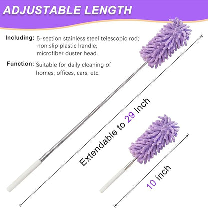 2Pcs Mini Duster for Cleaning, Microfiber Duster with Extendable Pole, Washable Small Duster, Cleaning Tools for Office, Car Interior, Window, Furniture, Computer (Purple)