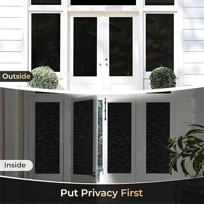 rabbitgoo Blackout Window Film, Sun Blocking Privacy Film for Room Darkening, Removable Black Out Vinyl Cover Tint for Home Day Sleep, Anti-UV Frosted Glass Clings, Black, 17.5 x 157.4 Inches
