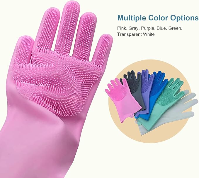 Angel Wings Magic Dish Washing Gloves with Scrubber, Silicone Reusable Cleaning Gloves, Heat-proof Household Scrubber Gloves