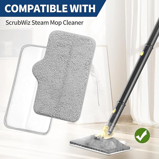 Steam Mop Pads Compatible with ScrubWiz & LABIGO Steam Mop Cleaner - Washable and Reusable Microfiber Replacement Mop Pads for Cleaning Floors and Carpets, 4 Pack