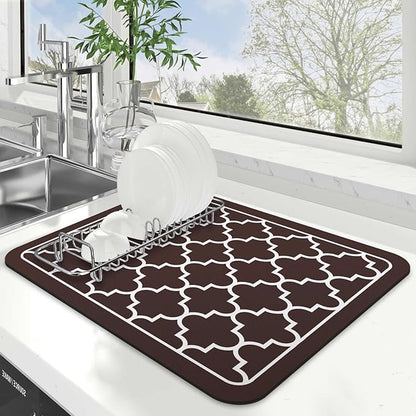 WISELIFE Dish Drying Mat Super Absorbent Drying Mat Large Dish Drying Mats for Kitchen Counter Easy Clean Dish Mat Kitchen Drying Mat15"x 18" Stylish Chocolate